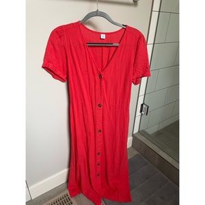 Red button up midi dress